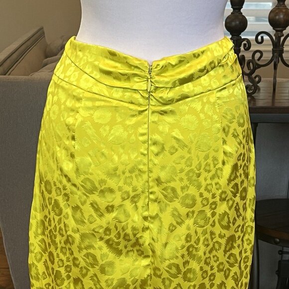 New York & Co NYCO Leopard Satin Midi Skirt Size 4 Neon Green Yellow Small 29W - Picture 5 of 16